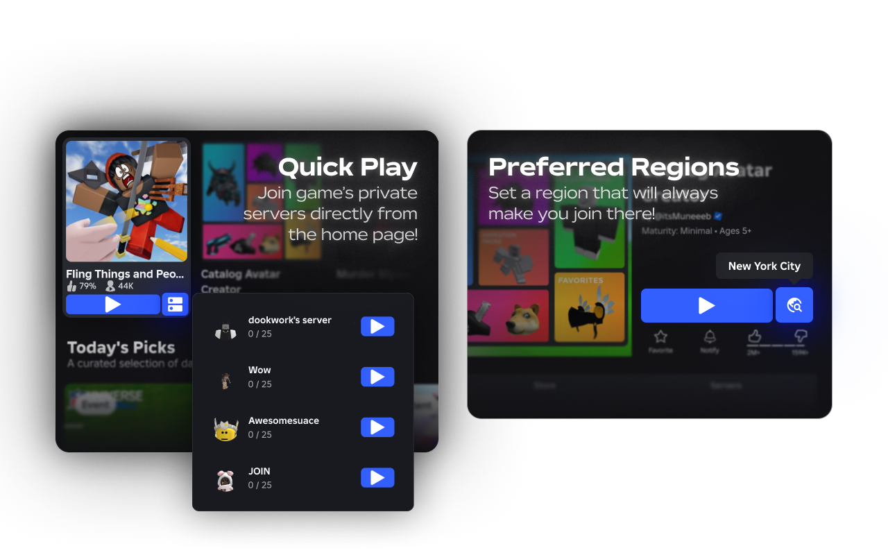 RoValra Quick Play and preferred regions tools